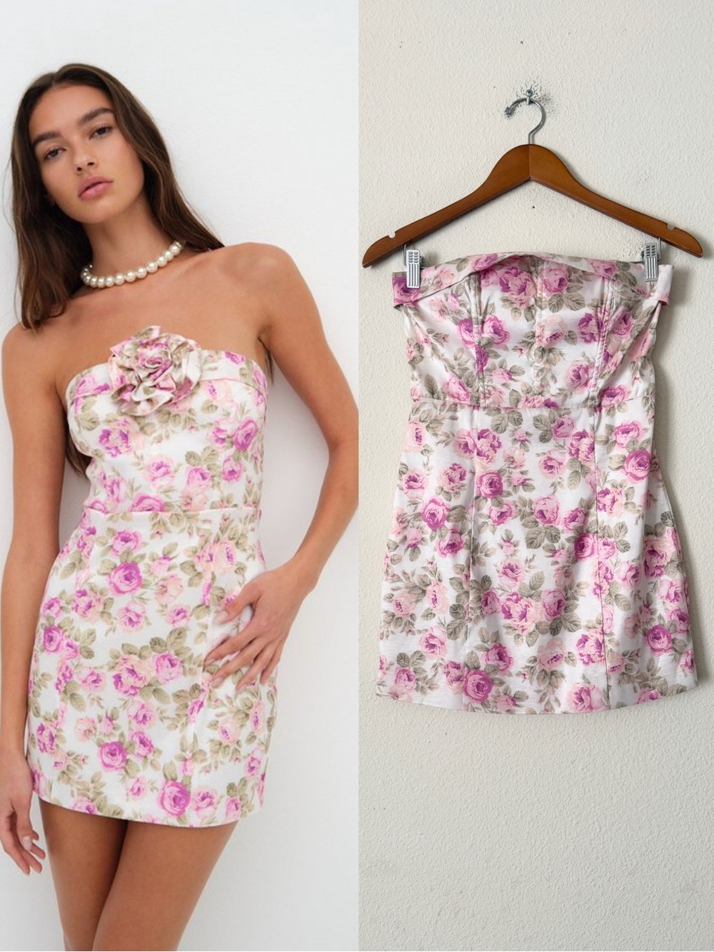 For Love & Lemons SMALL Kendall floral strapless mini dress
